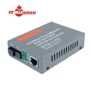 Gray fiber optic converter with ports and text on a white background D-Link Media Converter